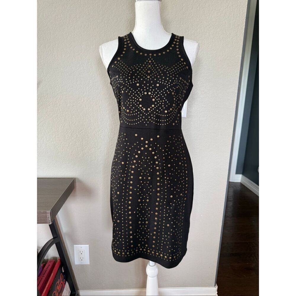 Nicole Gold Studded Black Sleeveless Dress Small